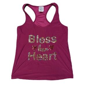 Mentally Exhausted "Bless Your Heart" Sequin Racerback Tank - Magenta